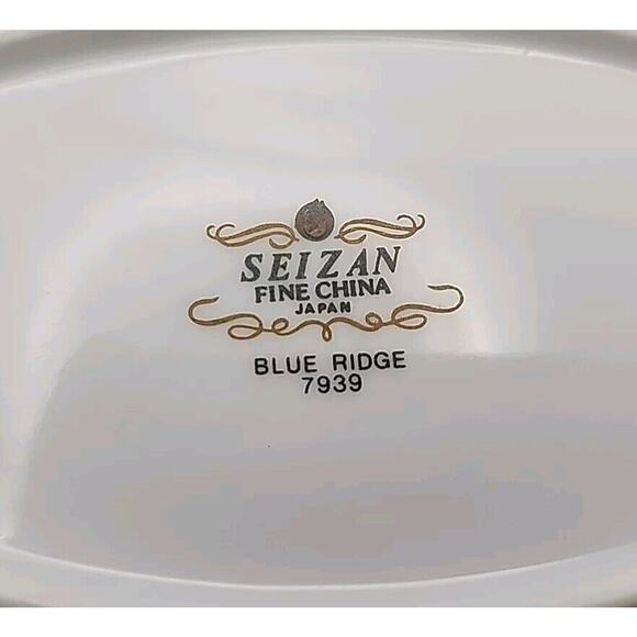 Vtg Seizan Blue Ridge Oval Gravy Boat/Sauce Bowl with Underplate, 9" Porcelain - Picture 5 of 7